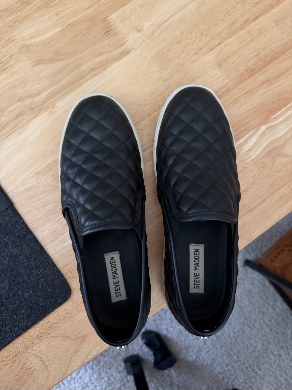 Steve Madden Women’s Quilted Slip-On Sneakers in Black